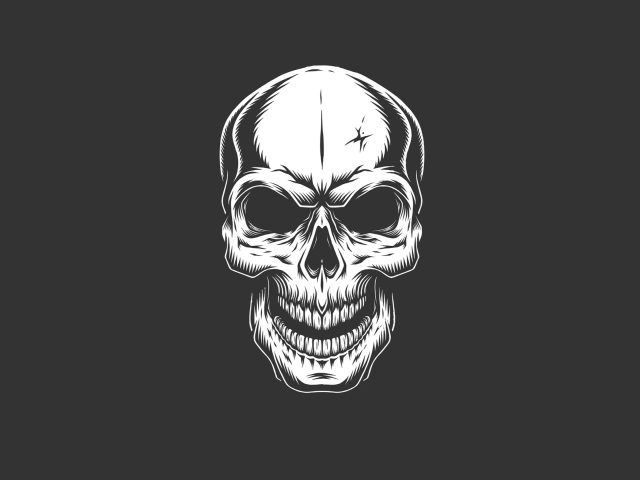 Белый нарисованный череп на сером фоне 