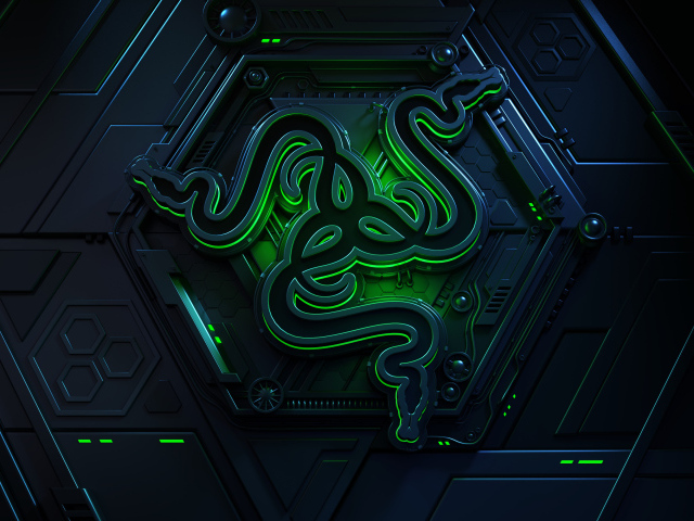 Логотип компании  Razer на черном фоне