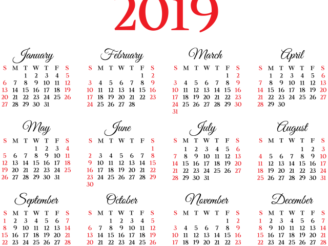 Календарь на 2019 года на белом фоне