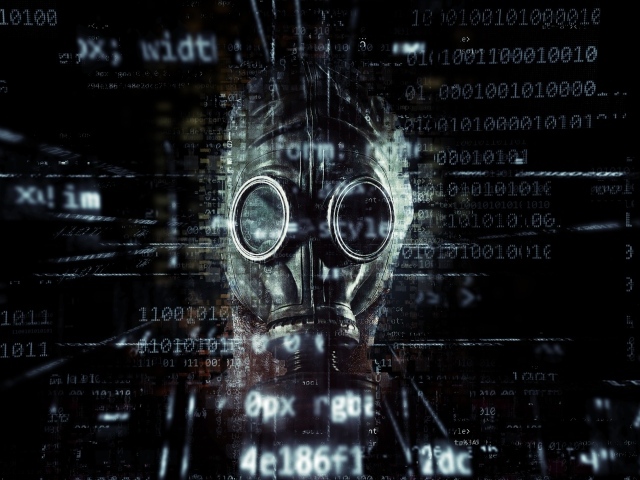 Газовая маска с на фоне числового кода