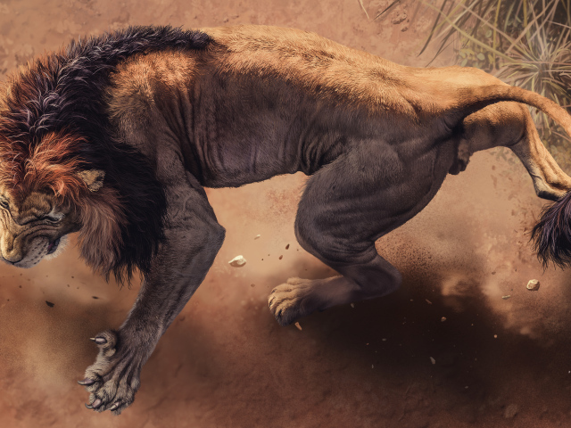 Свирепый дикий нарисованный лев 