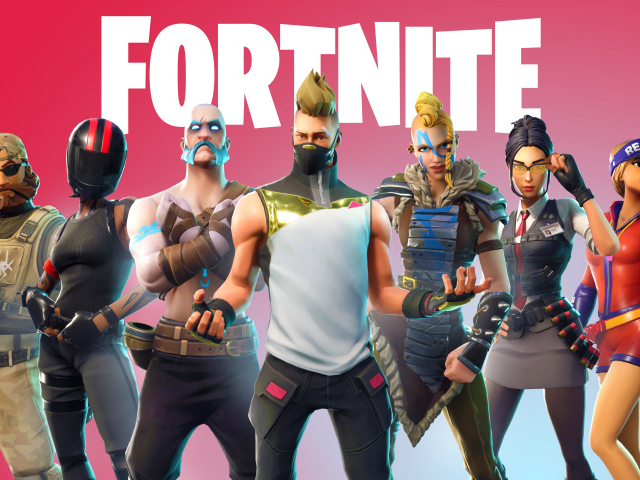 Персонажи компьютерной игры Fortnite на розовом фоне