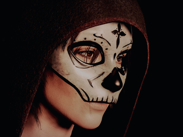 Молодая девушка в капюшоне с маской на лице