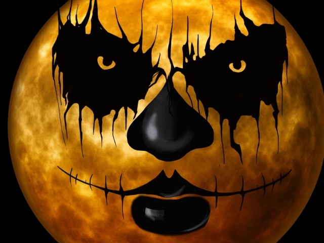 Большая желтая луна с гримом на Хэллоуин 