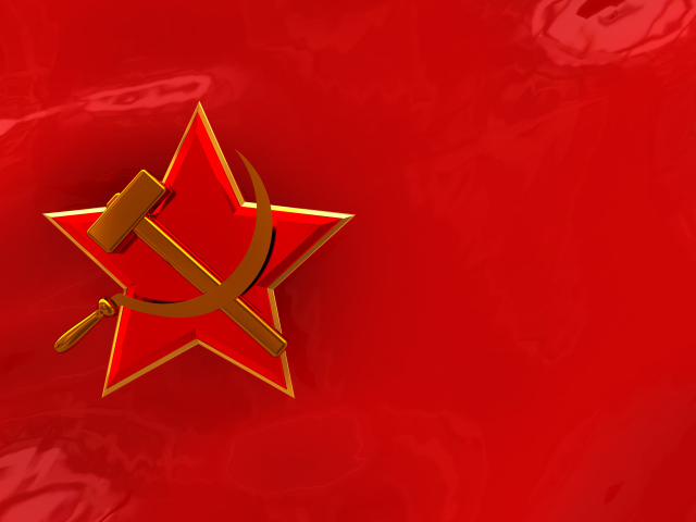 Красная звезда с серпом и молотом на красном фоне