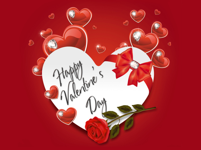 Открытка с сердечками на красном фоне на день Святого Валентина 