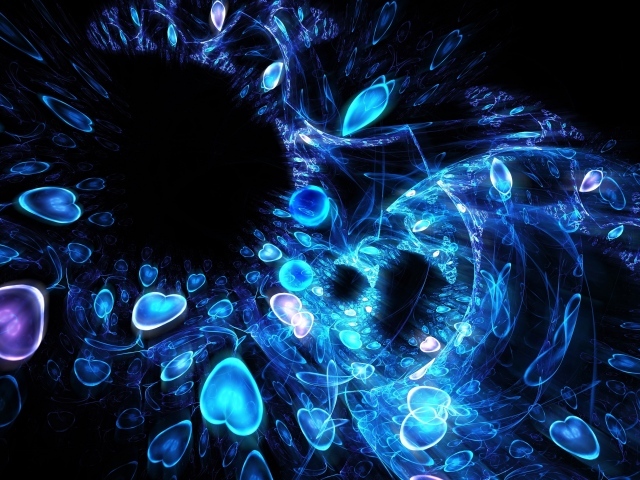 Узор из неоновых сердец на черном фоне, абстракция