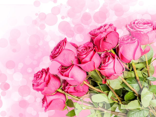 Букет розовых роз на фоне с розовыми кругами 