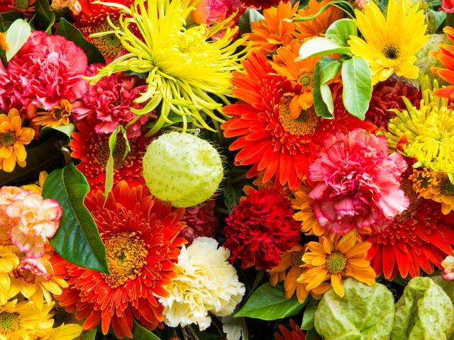 Красивый разноцветный букет из разных цветов 