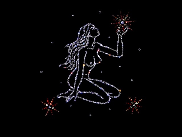 Блестящий знак зодиака дева на черном фоне