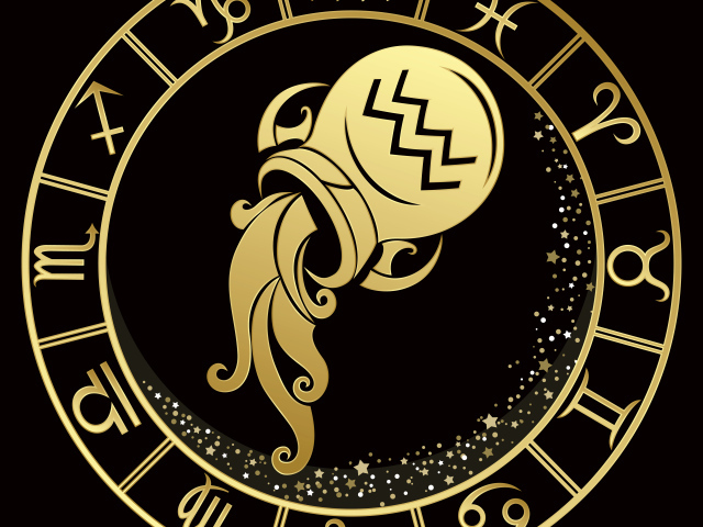 Золотой знак  зодиака водолей на черном фоне