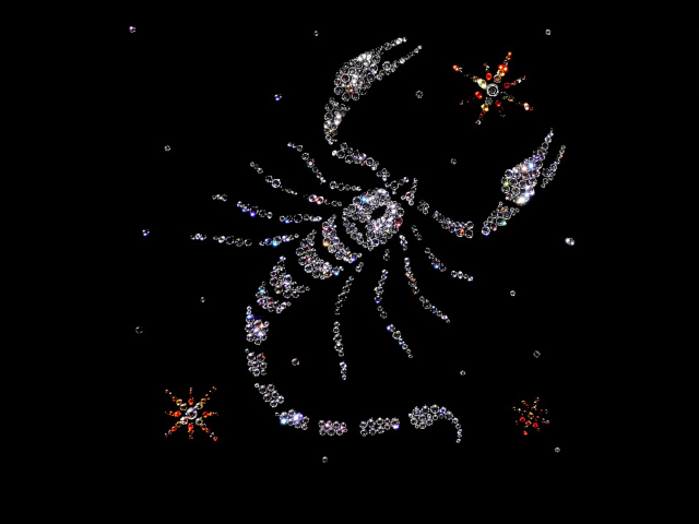 Блестящий знак зодиака скорпион на черном фоне