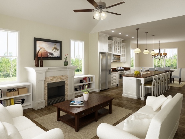 Светлая гостиная комната с кухней 