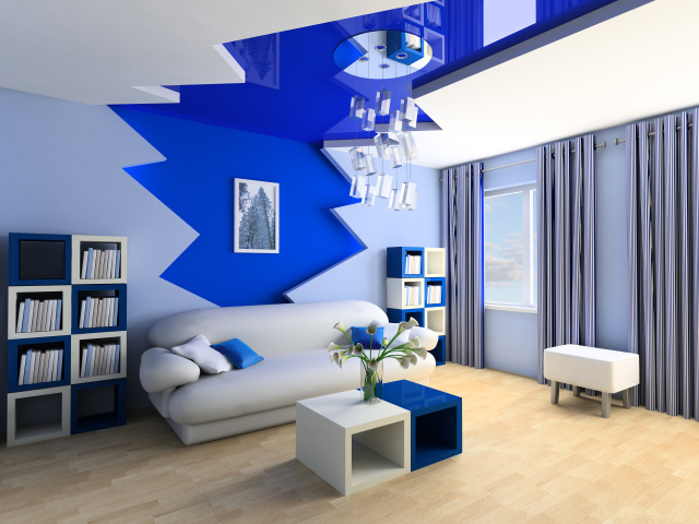 Гостиная комната с серо- синем цвете 