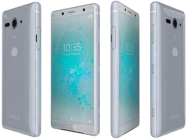 Новый компактный смартфон Sony Xperia XZ2 на белом фоне
