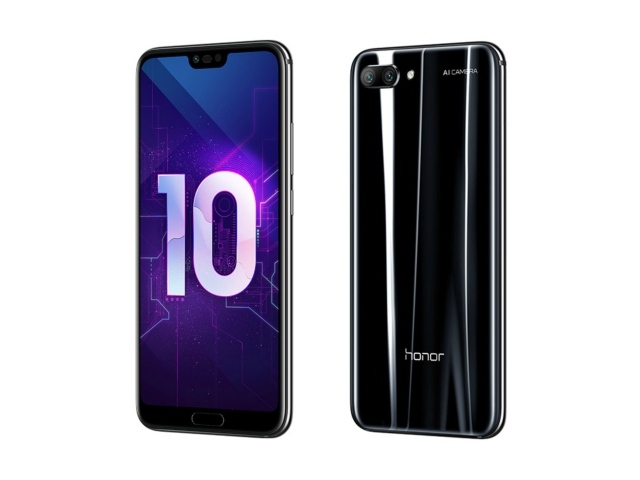 Смартфон с умной камерой Honor 10 на белом фоне