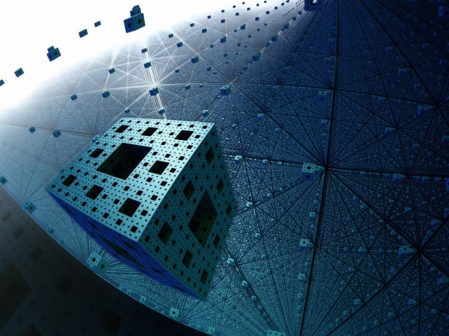 Летающие голубые кубы в цифровой паутине, 3д графика