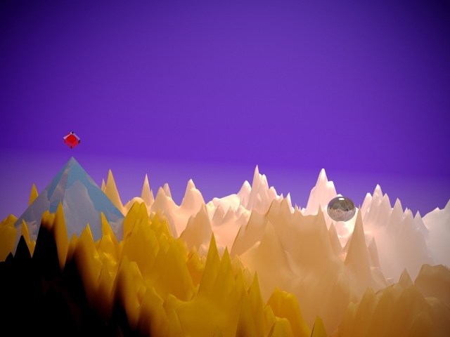 Пирамида на неровной космической поверхности на фиолетовом фоне, 3д графика