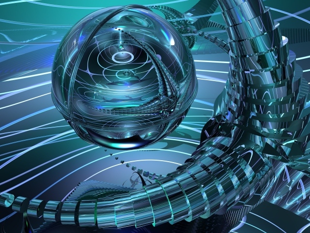 Сфера с металлическими щупальцами, 3д графика