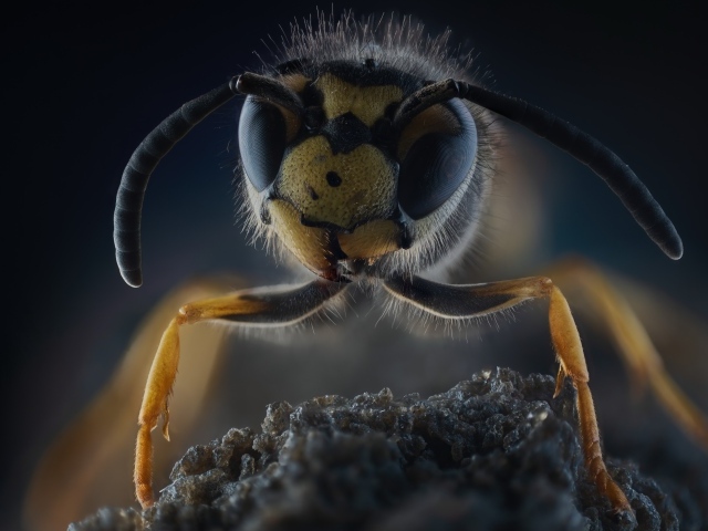 Оса на камне крупным планом