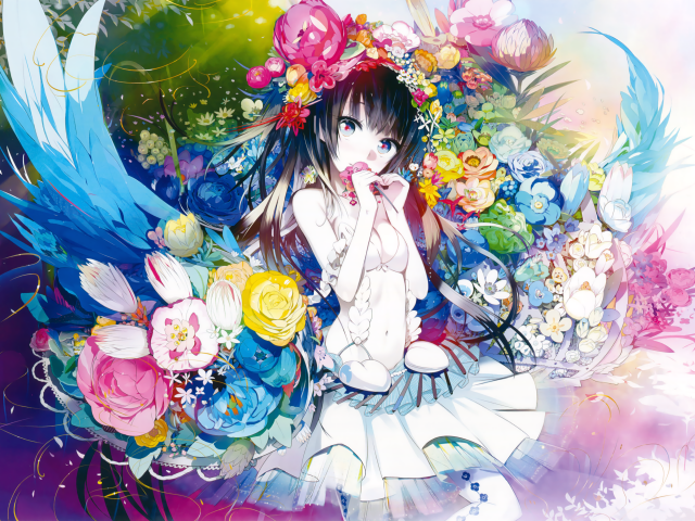 Красивая девушка аниме в цветах