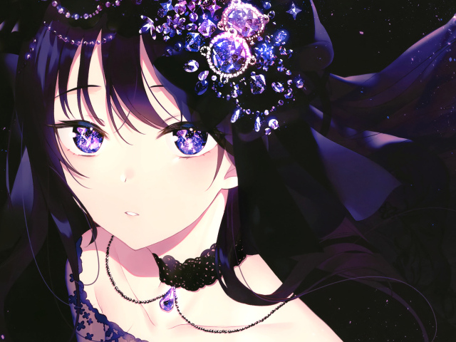 Красивая девушка аниме с украшениями в волосах