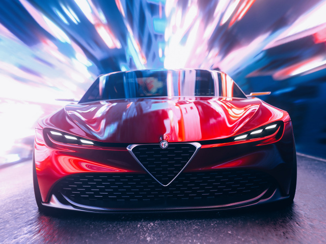Красный автомобиль Alfa Romeo Zagato CGI в тоннеле 