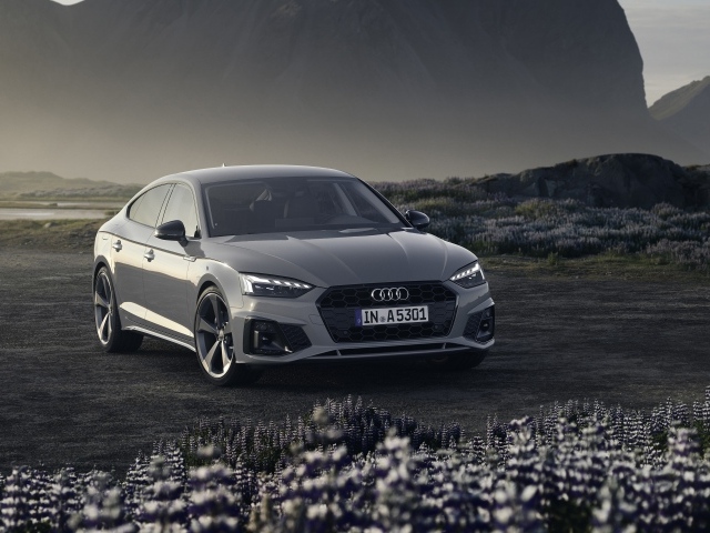 Автомобиль Audi A5 Sportback 40 TFSI S Line 2019 года на фоне гор