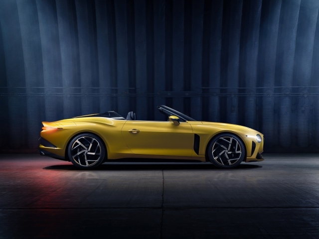 Желтый кабриолет Bentley Mulliner Bacalar 2020 года вид сбоку 