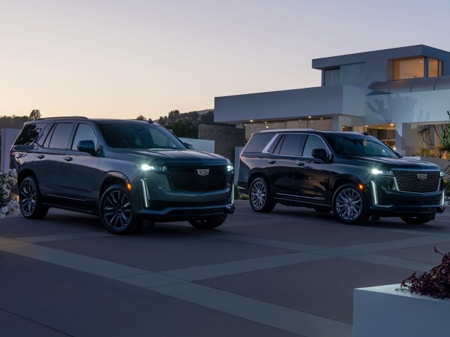 Два дорогих автомобиля  Cadillac Escalade, 2021 года у дома