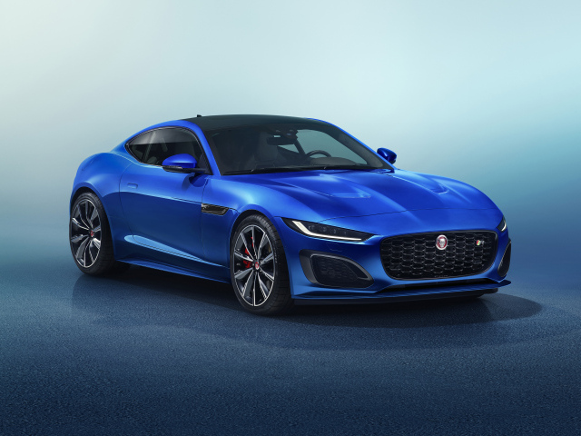 Синий автомобиль Jaguar F-Type R Coupe 2020 года 
