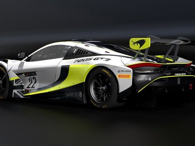 Гоночный автомобиль McLaren 720S GT3,  2020 года на сером фоне 