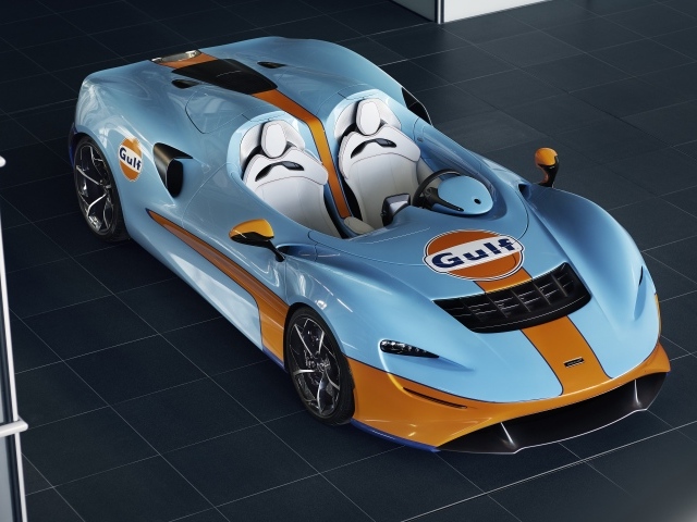 Спортивный автомобиль McLaren Elva Gulf Theme By MSO 2021 года вид сверху
