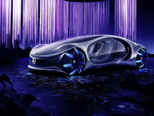 Футуристический автомобиль Mercedes-Benz VISION AVTR 2020 года в неоновом цвете