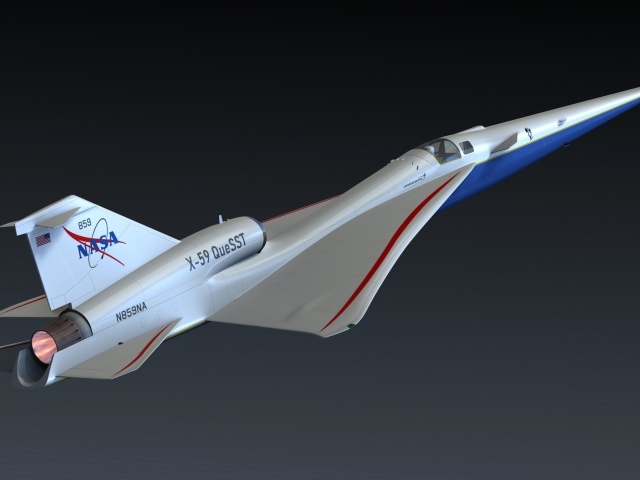 Сверхзвуковой самолет X-59 QueSST на сером фоне