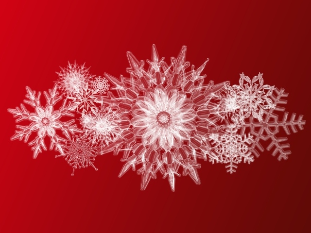 Красивые ледяные снежинки на красном фоне