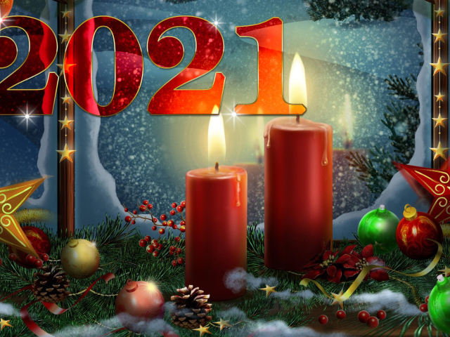 Красивая открытка со свечами на Рождество 2021