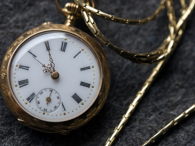 Карманные часы на цепочке в золотой оправе