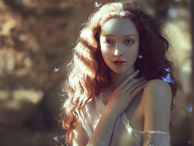 Фантастическая красивая девушка с неоновыми бабочками