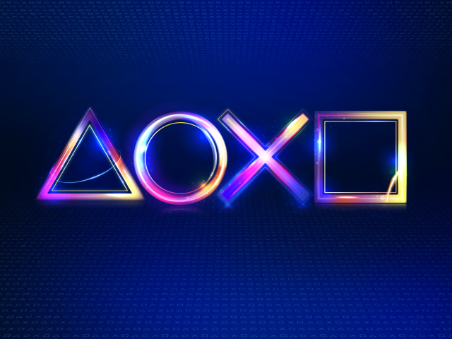 Неоновые знаки PlayStation на синем фоне