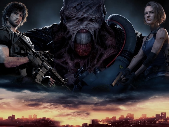 Солдаты и монстр из новой компьютерной игры Resident Evil 3, 2020