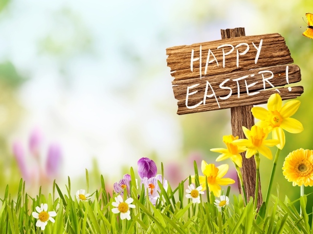 Табличка с надписью Счастливой Пасхи с цветами
