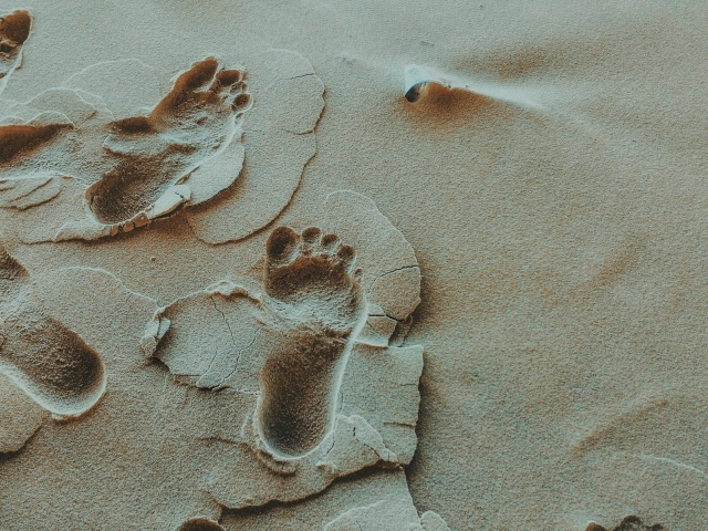 Человеческие следы на песке крупным планом