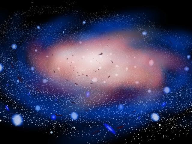 Спиральная неоновая галактика на черном фоне