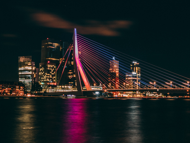 Мост Эразма Роттердам на фоне мегаполиса. Нидерланды