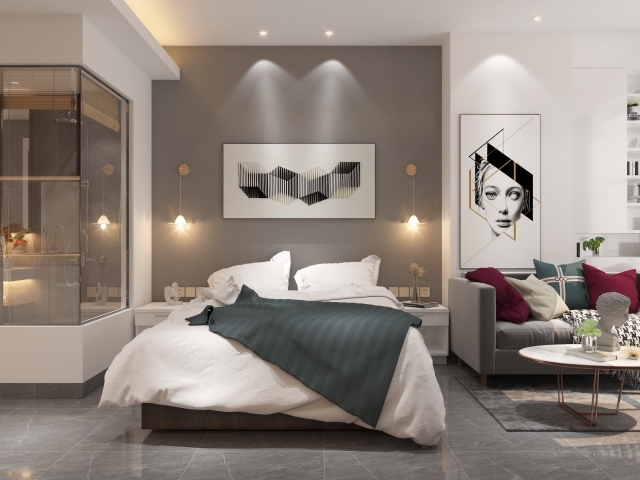 Красивая спальня с гостиной в стиле модерн