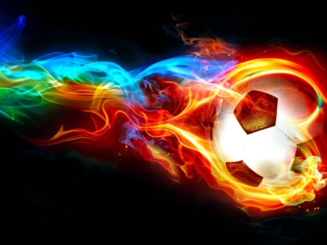 Футбольный мяч с огненным неоновым огнем на черном фоне