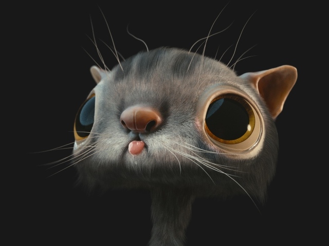 Морда 3д кота на черном фоне