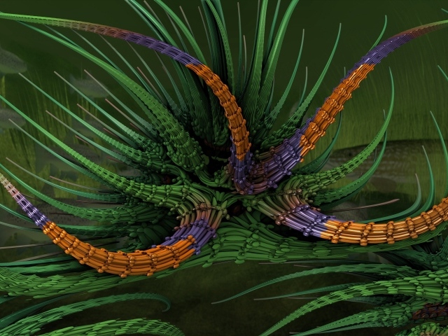 Абстрактный фрактальный цветок на зеленом фоне 