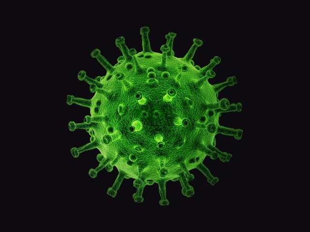 Большой зеленый вирус на черном фоне 3д графика